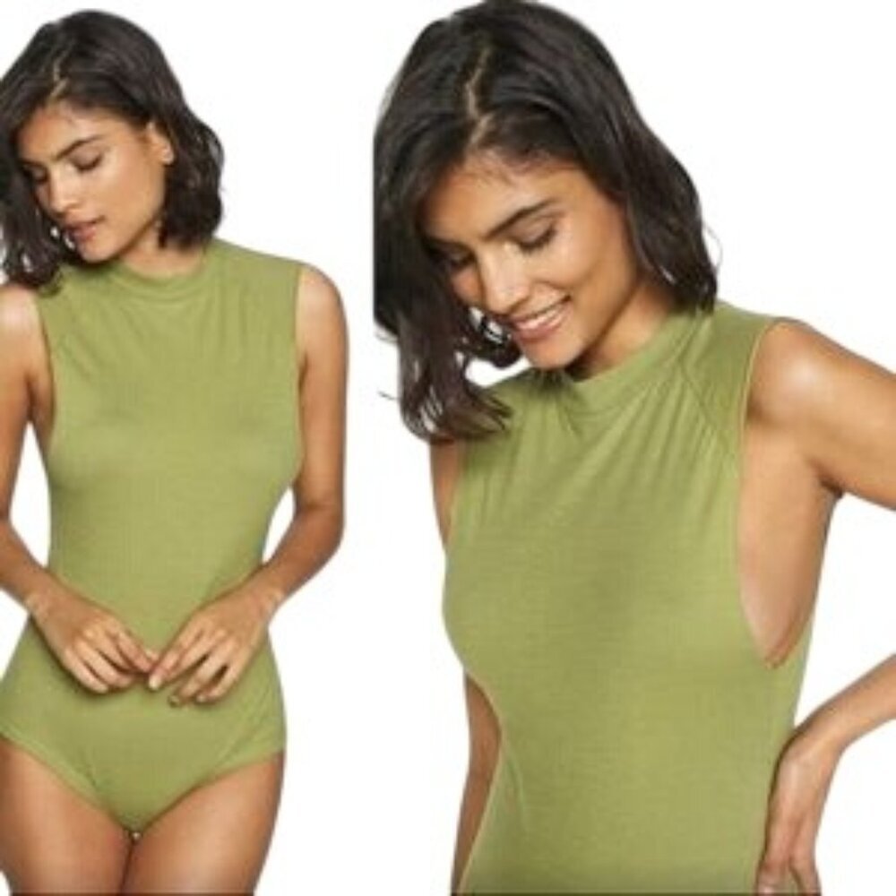 Free People Muscle Beach Army Green Sleeveless Bodysuit